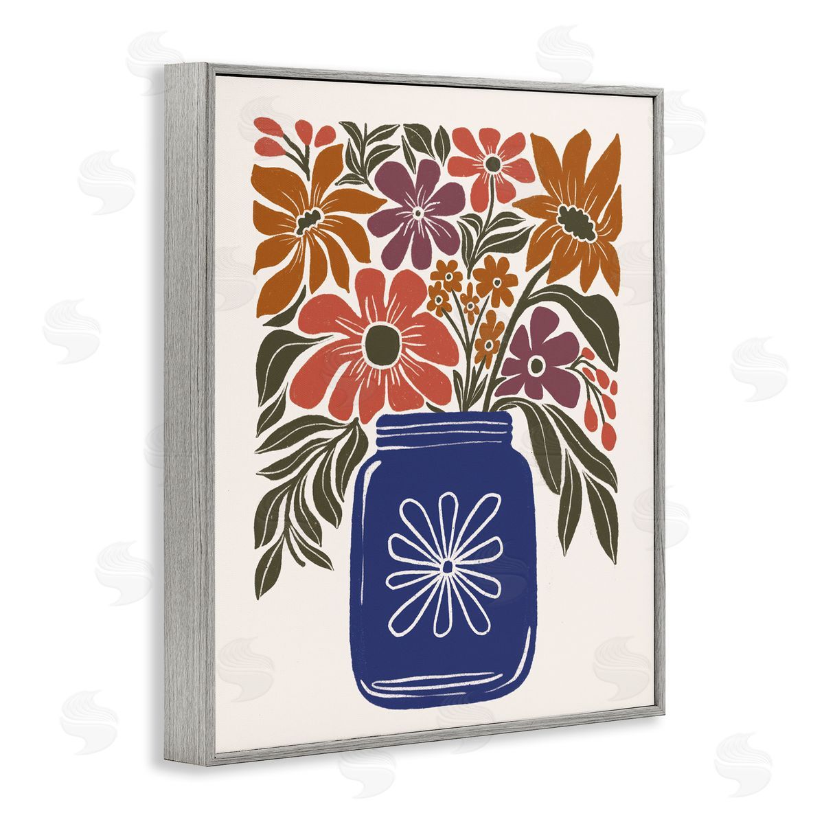 Boho Blossoms Vase Grey Frame Print Wall Art, Home Decor by Loni Harris