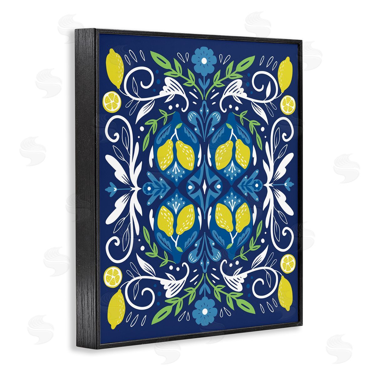 Mosaic Floral Pattern Black Frame Print Wall Art, Home Decor by Louise Allen Designs