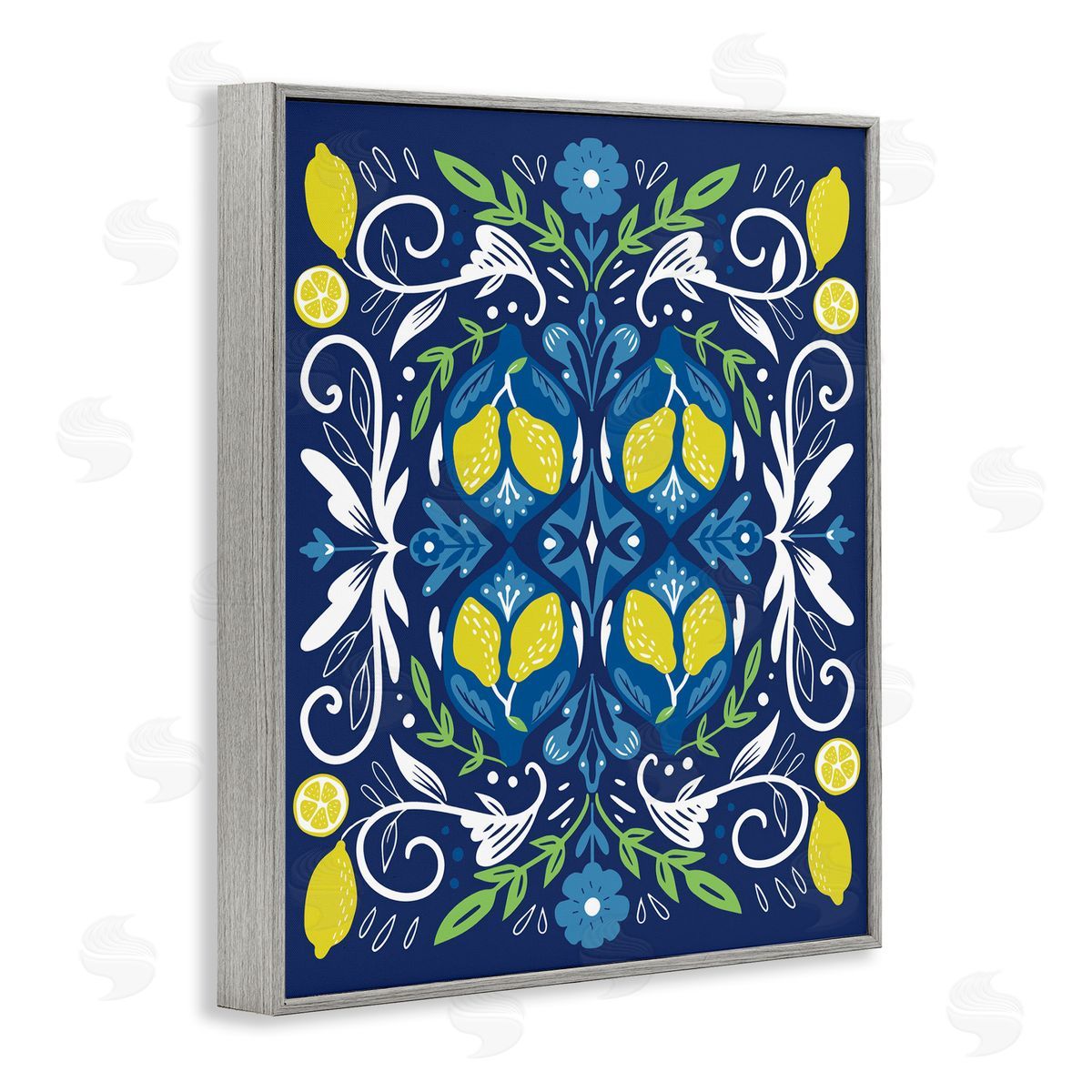 Mosaic Floral Pattern Grey Frame Print Wall Art, Home Decor by Louise Allen Designs