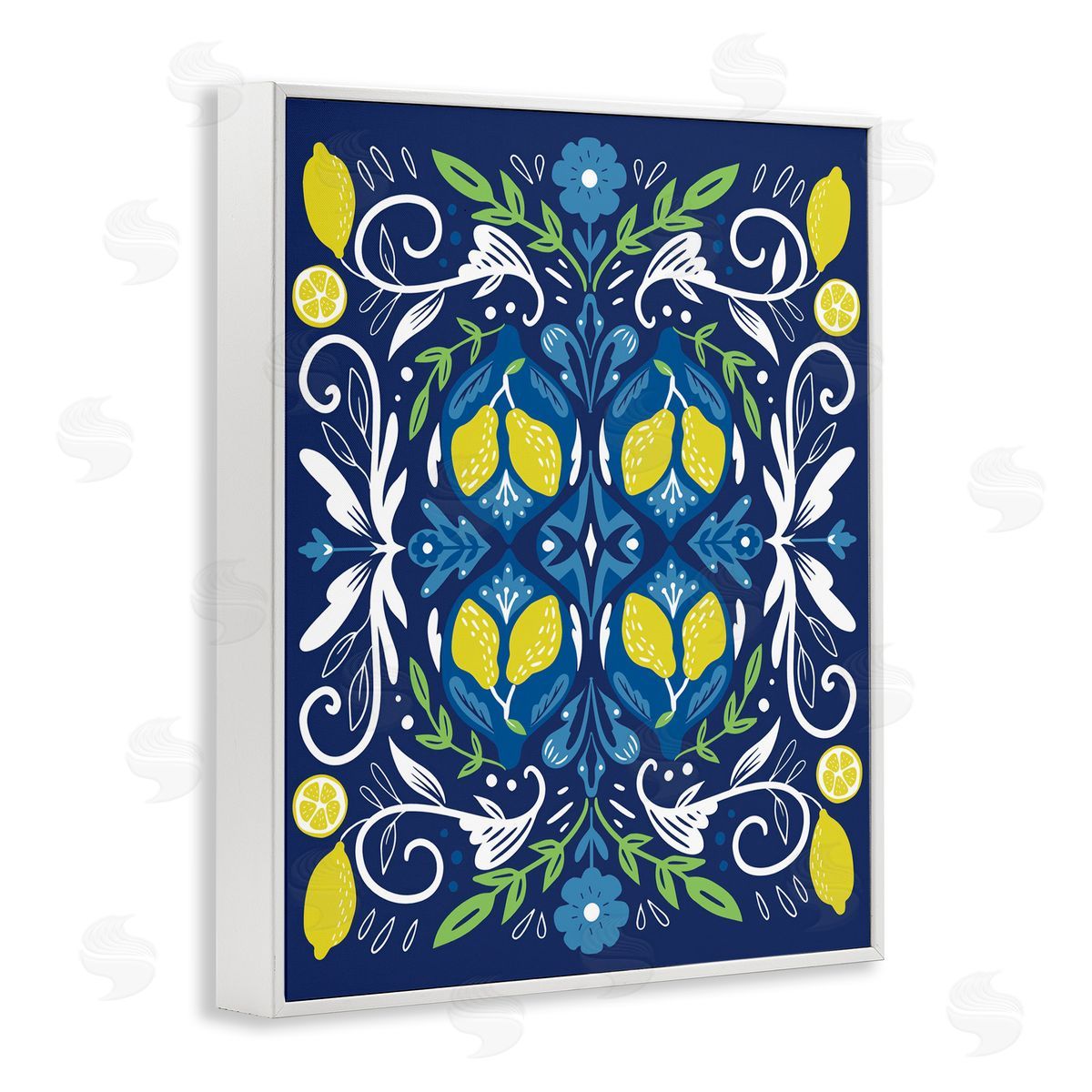 Mosaic Floral Pattern White Frame Print Wall Art, Home Decor by Louise Allen Designs