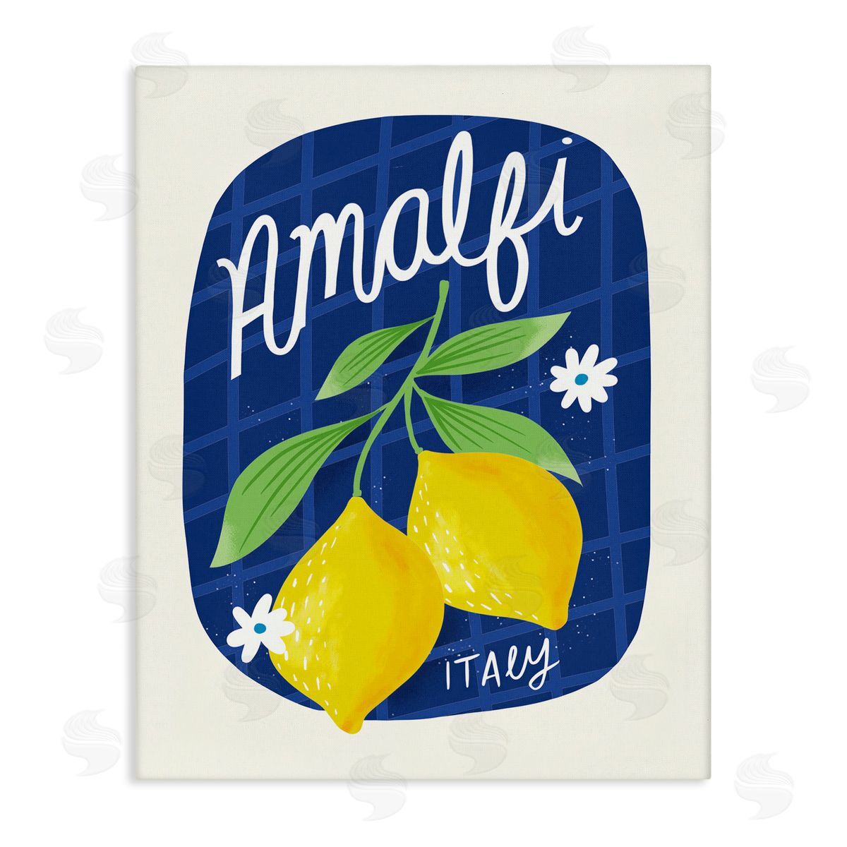 Amalfi Lemons on Blue Canvas Wall Art, Home Decor by Louise Allen Designs