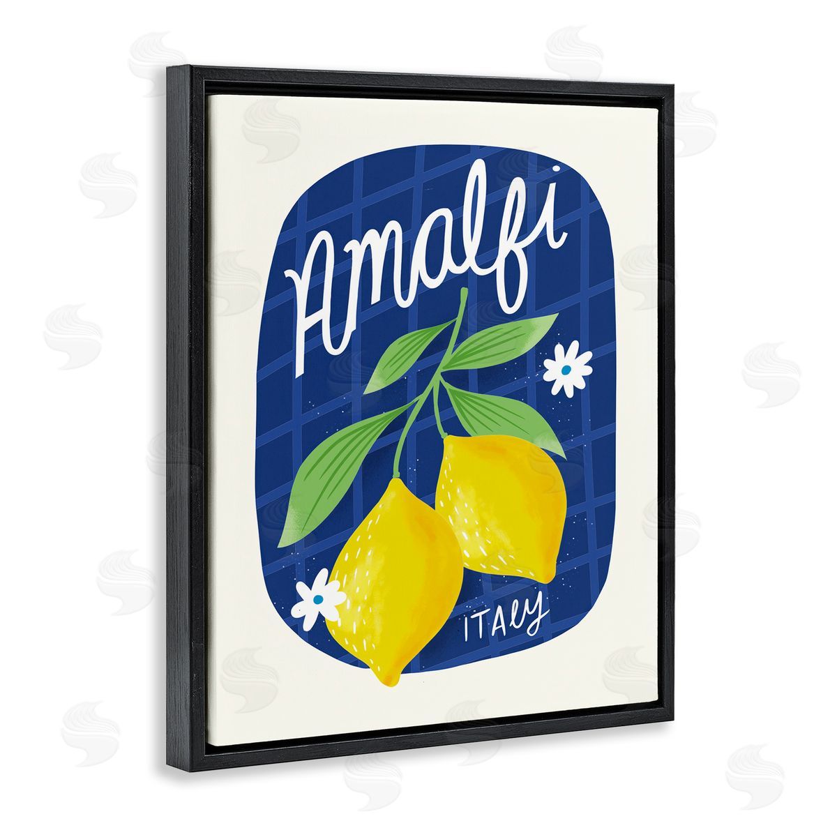 Amalfi Lemons on Blue Black Floating Frame Canvas Wall Art, Home Decor by Louise Allen Designs