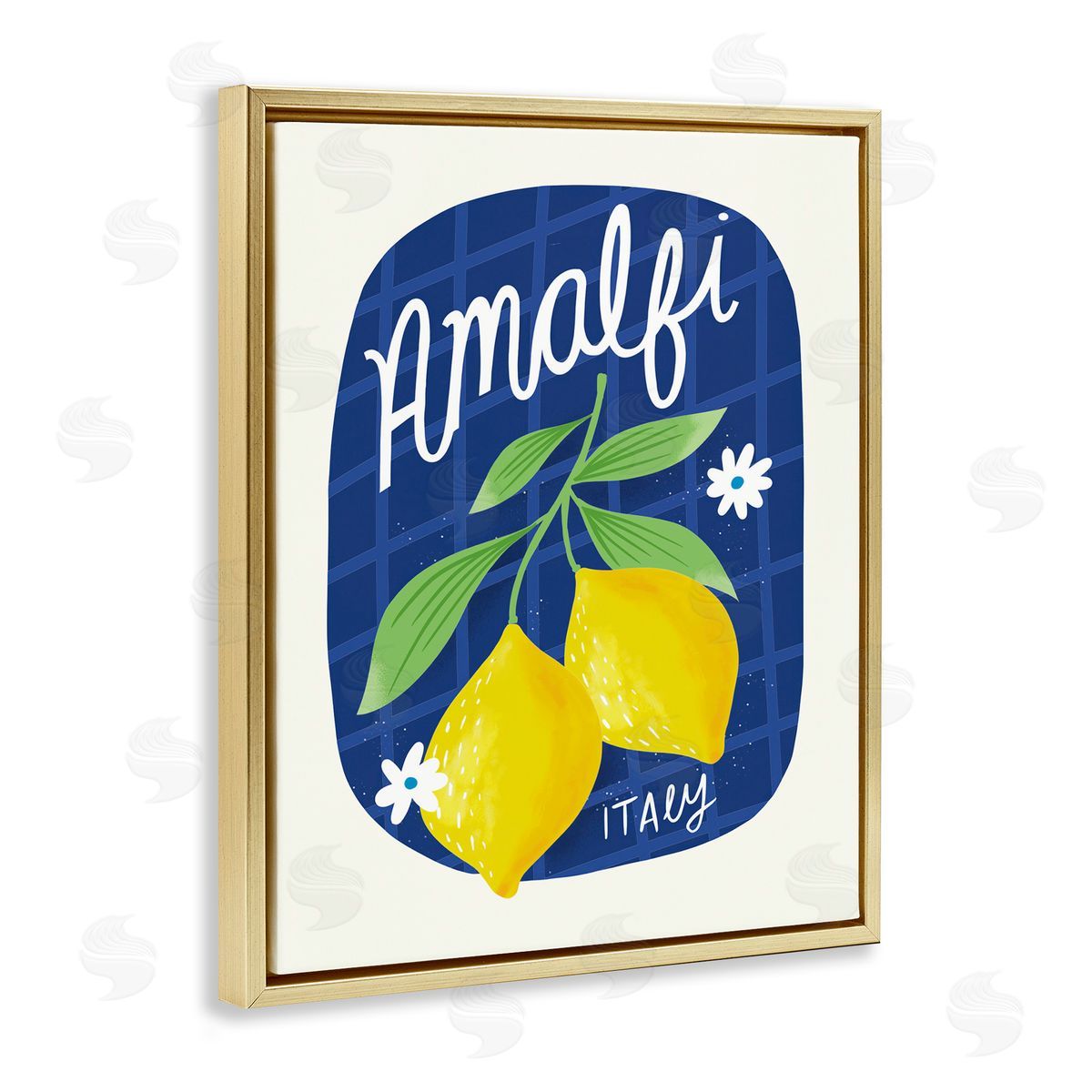 Amalfi Lemons on Blue Gold Floating Frame Canvas Wall Art, Home Decor by Louise Allen Designs