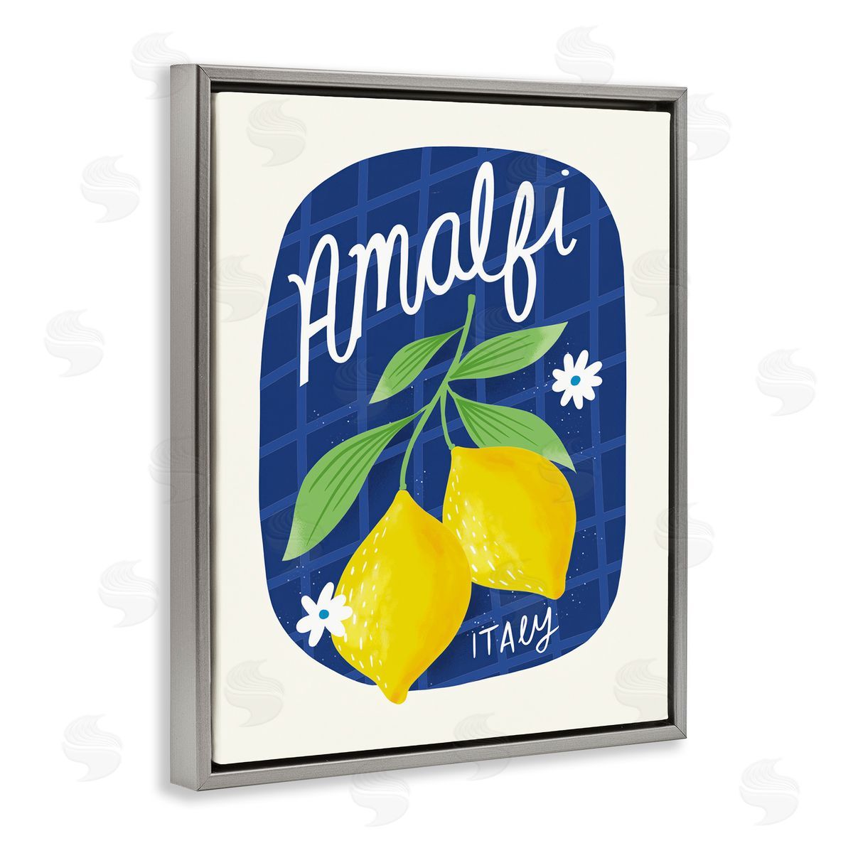 Amalfi Lemons on Blue Grey Floating Frame Canvas Wall Art, Home Decor by Louise Allen Designs