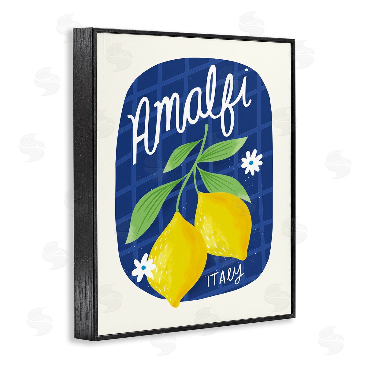 Amalfi Lemons on Blue Black Frame Print Wall Art, Home Decor by Louise Allen Designs