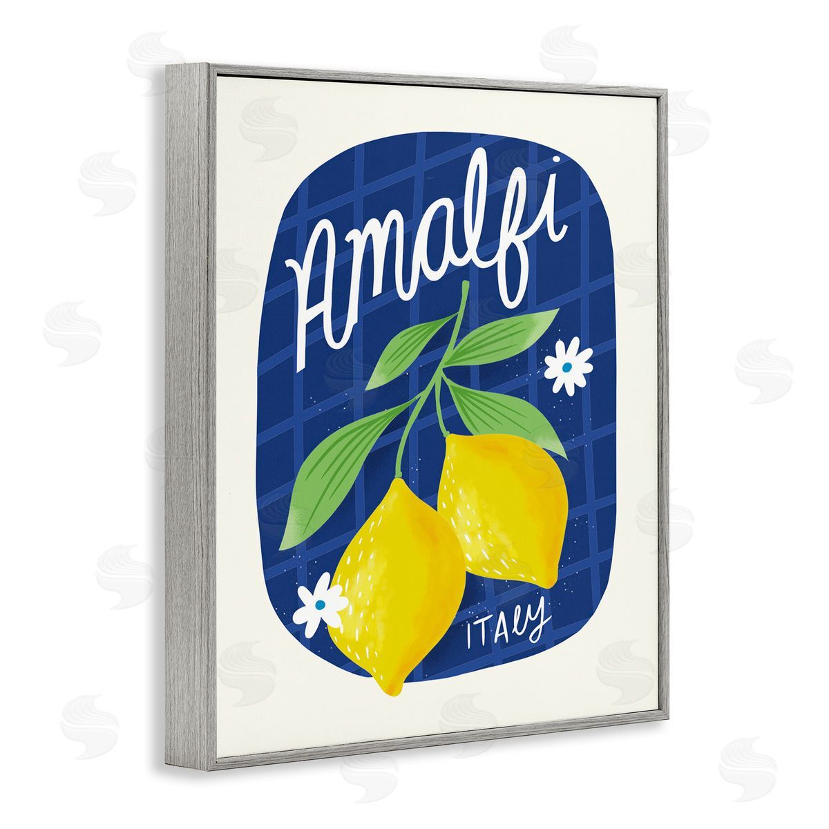 Amalfi Lemons on Blue Grey Frame Print Wall Art, Home Decor by Louise Allen Designs