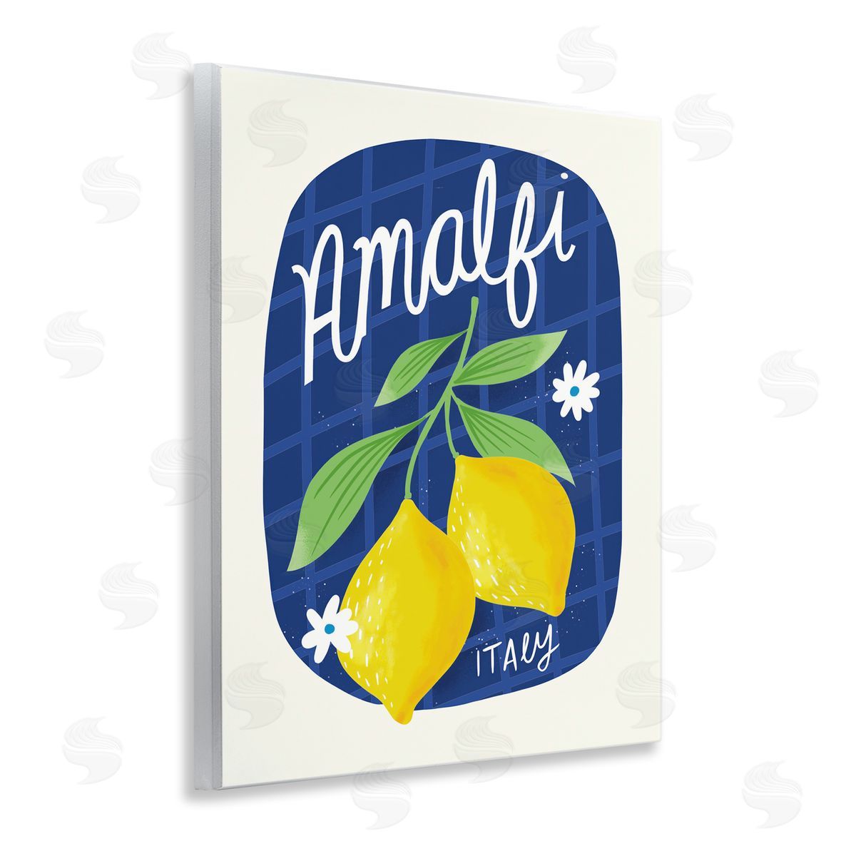 Amalfi Lemons on Blue Wood Plaque Wall Art, Home Decor by Louise Allen Designs