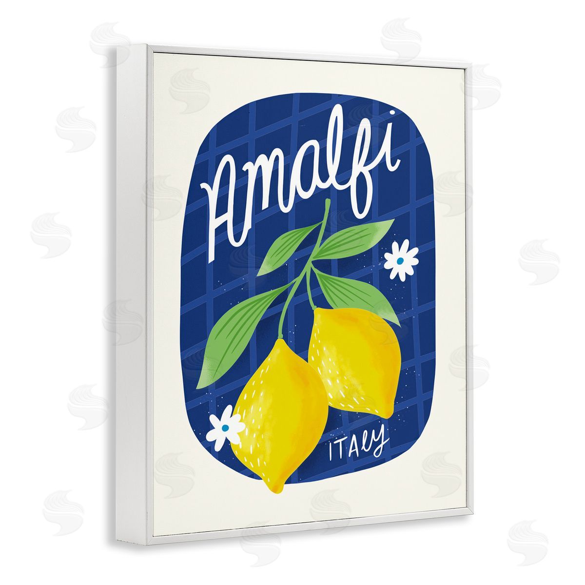 Amalfi Lemons on Blue White Frame Print Wall Art, Home Decor by Louise Allen Designs