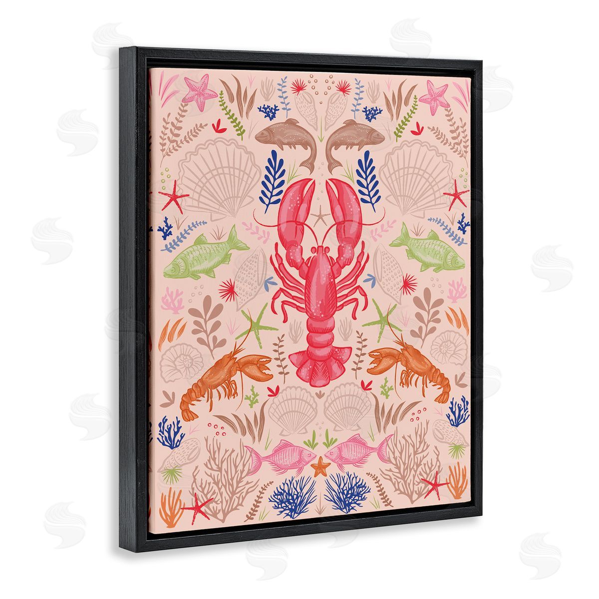 Symmetrical Sea Life Black Floating Frame Canvas Wall Art, Home Decor by Lisa Perry Whitebutton