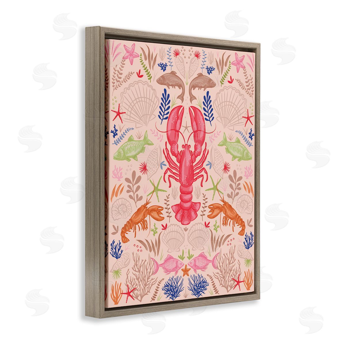 Symmetrical Sea Life Brown Floating Frame Canvas Wall Art, Home Decor by Lisa Perry Whitebutton