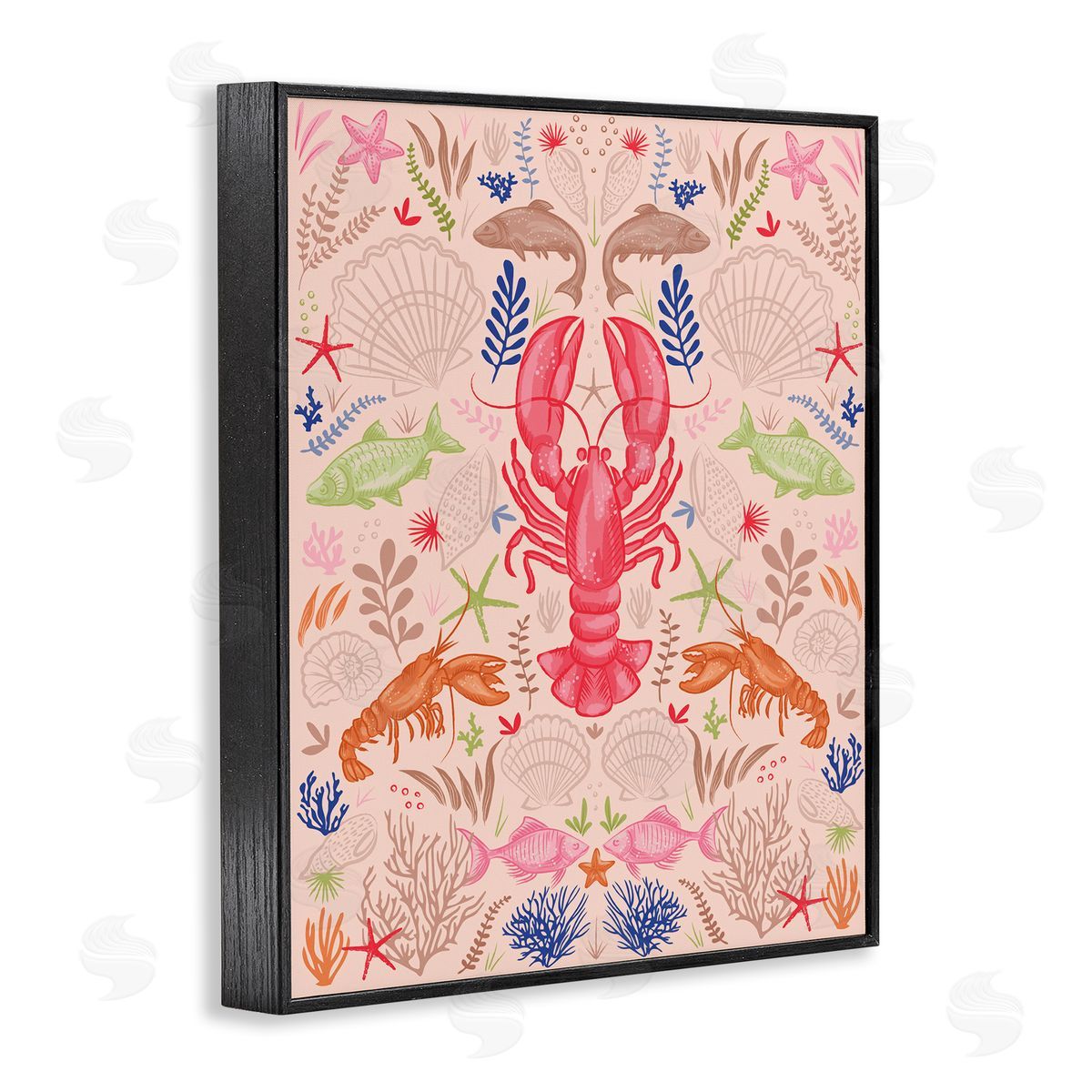 Symmetrical Sea Life Black Frame Print Wall Art, Home Decor by Lisa Perry Whitebutton