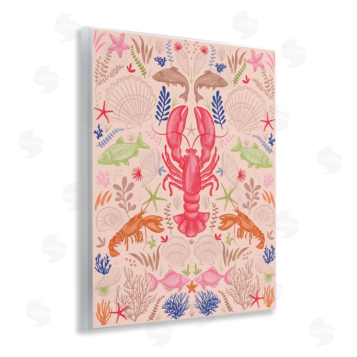 Symmetrical Sea Life Wood Plaque Wall Art, Home Decor by Lisa Perry Whitebutton