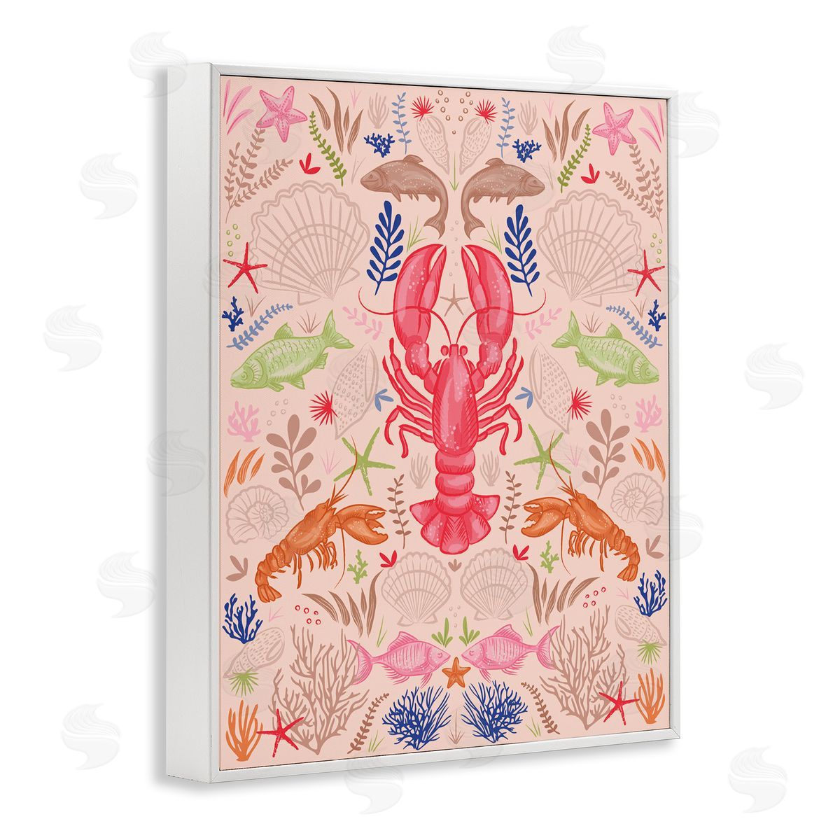 Symmetrical Sea Life White Frame Print Wall Art, Home Decor by Lisa Perry Whitebutton