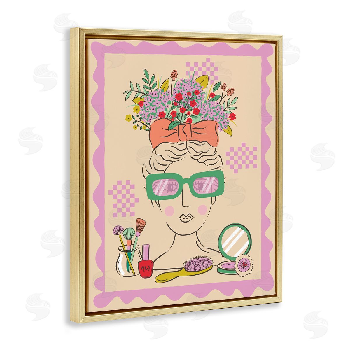 Makeup & Fashion Boudoir Gold Floating Frame Canvas Wall Art, Home Decor by Lisa Perry Whitebutton