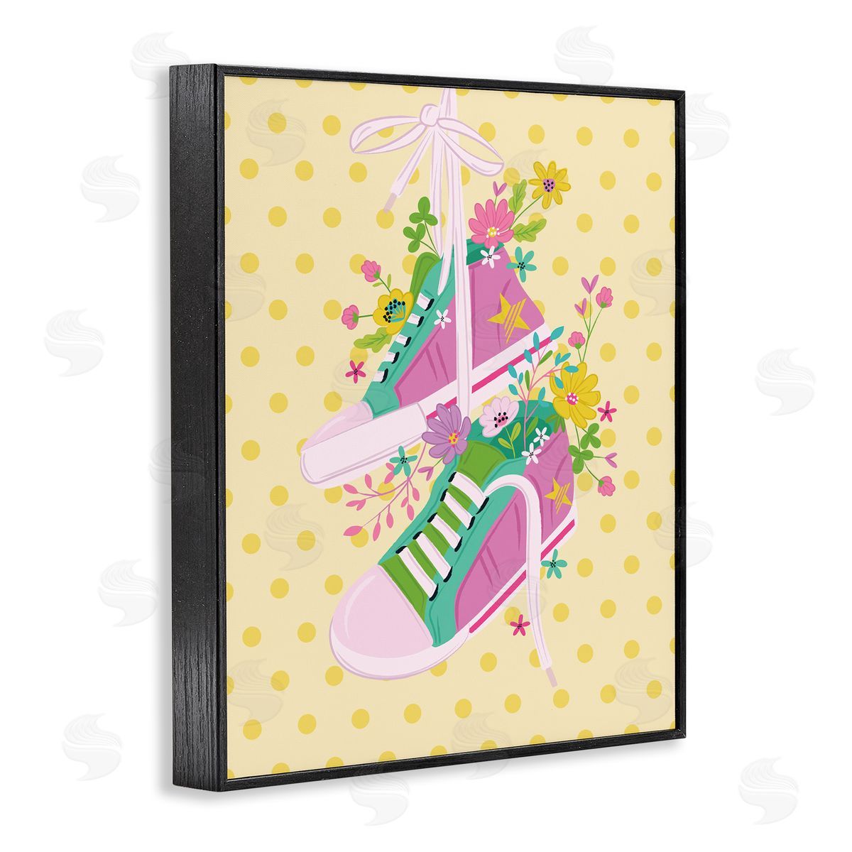 Preppy Floral Sneakers Black Frame Print Wall Art, Home Decor by Lisa Perry Whitebutton