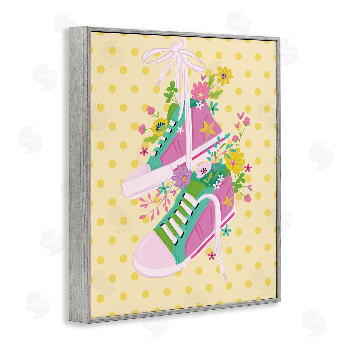 Preppy Floral Sneakers Grey Frame Print Wall Art, Home Decor by Lisa Perry Whitebutton