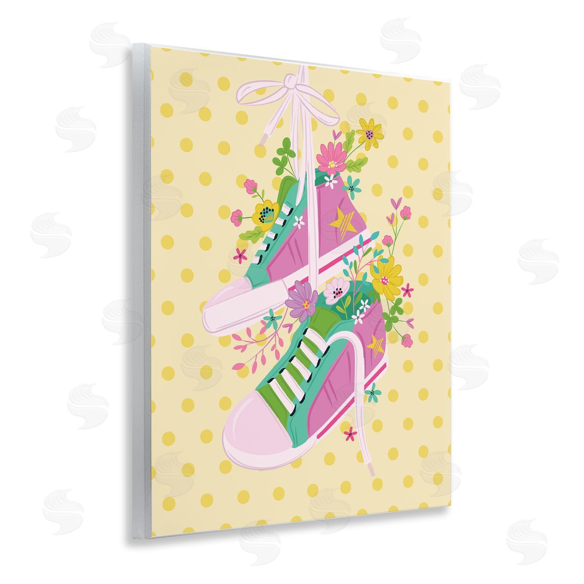 Preppy Floral Sneakers Wood Plaque Wall Art, Home Decor by Lisa Perry Whitebutton