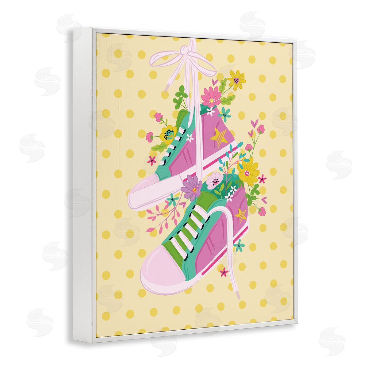 Preppy Floral Sneakers White Frame Print Wall Art, Home Decor by Lisa Perry Whitebutton