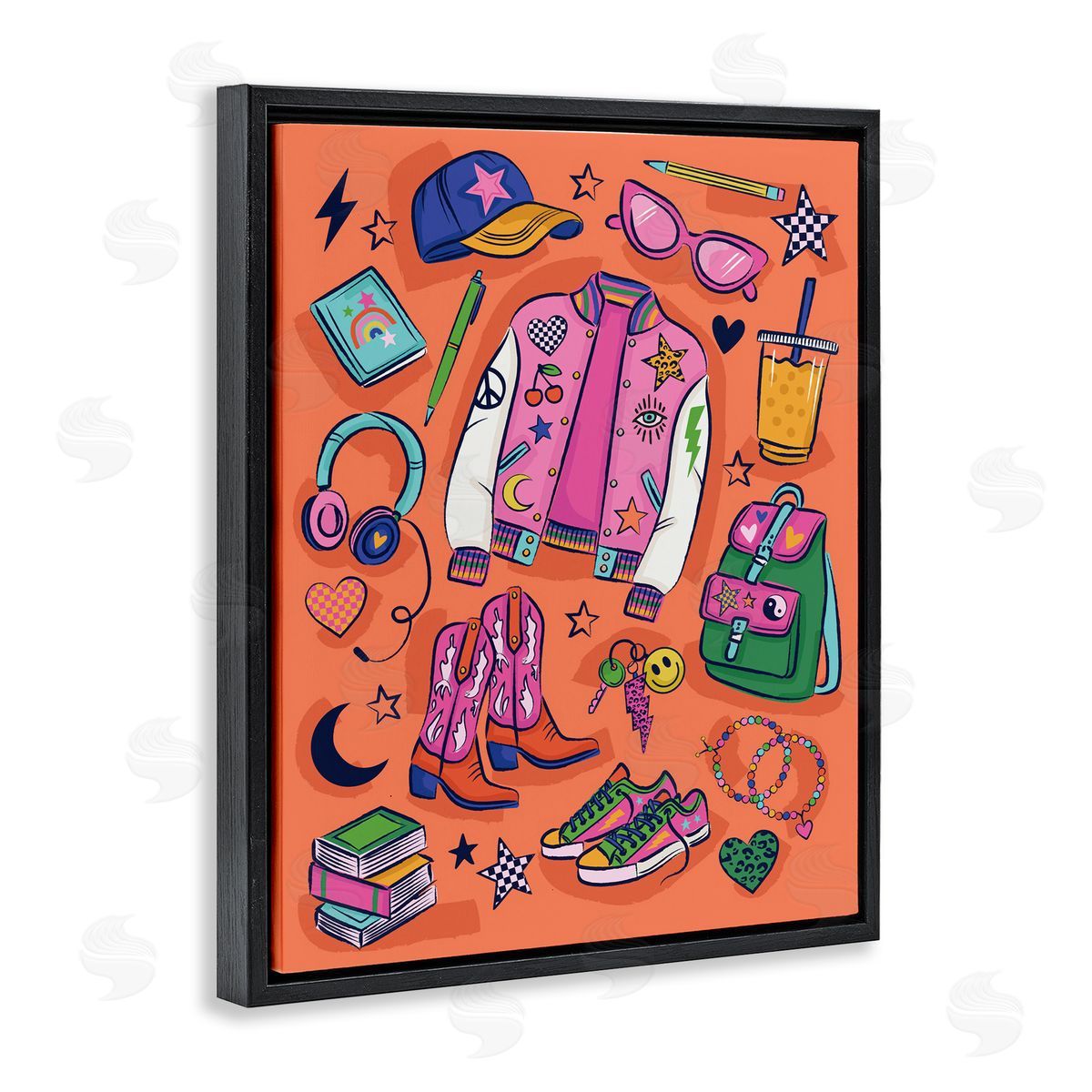 Bright Fashion School Essentials Black Floating Frame Canvas Wall Art, Home Decor by Lisa Perry Whitebutton