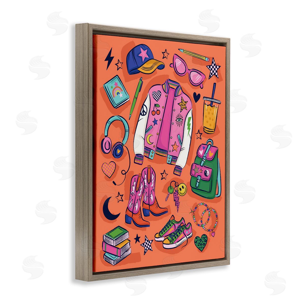 Bright Fashion School Essentials Brown Floating Frame Canvas Wall Art, Home Decor by Lisa Perry Whitebutton