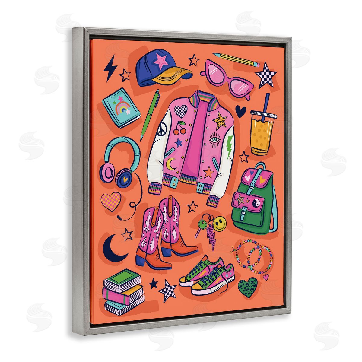 Bright Fashion School Essentials Grey Floating Frame Canvas Wall Art, Home Decor by Lisa Perry Whitebutton