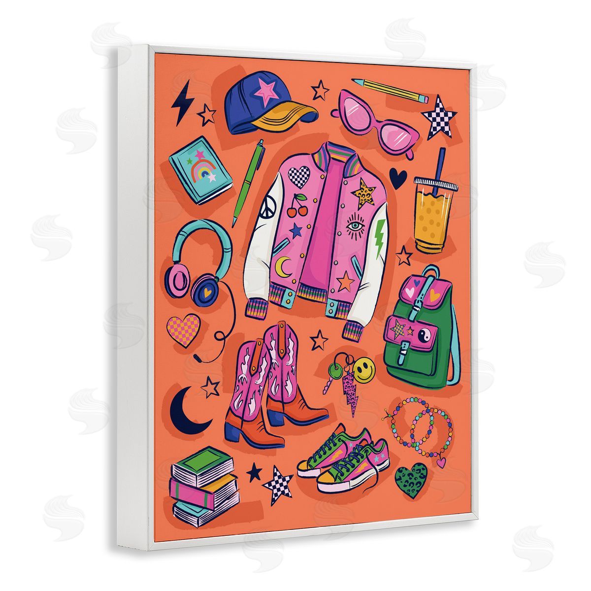 Bright Fashion School Essentials White Frame Print Wall Art, Home Decor by Lisa Perry Whitebutton