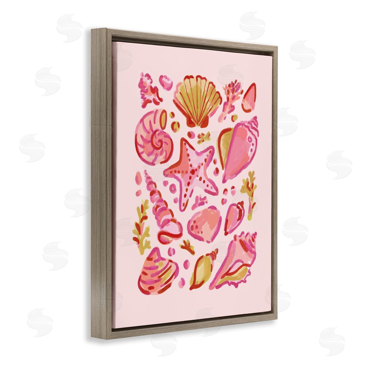 Pink Sea Life Collection Brown Floating Frame Canvas Wall Art, Home Decor by Nina Muis Surface Design