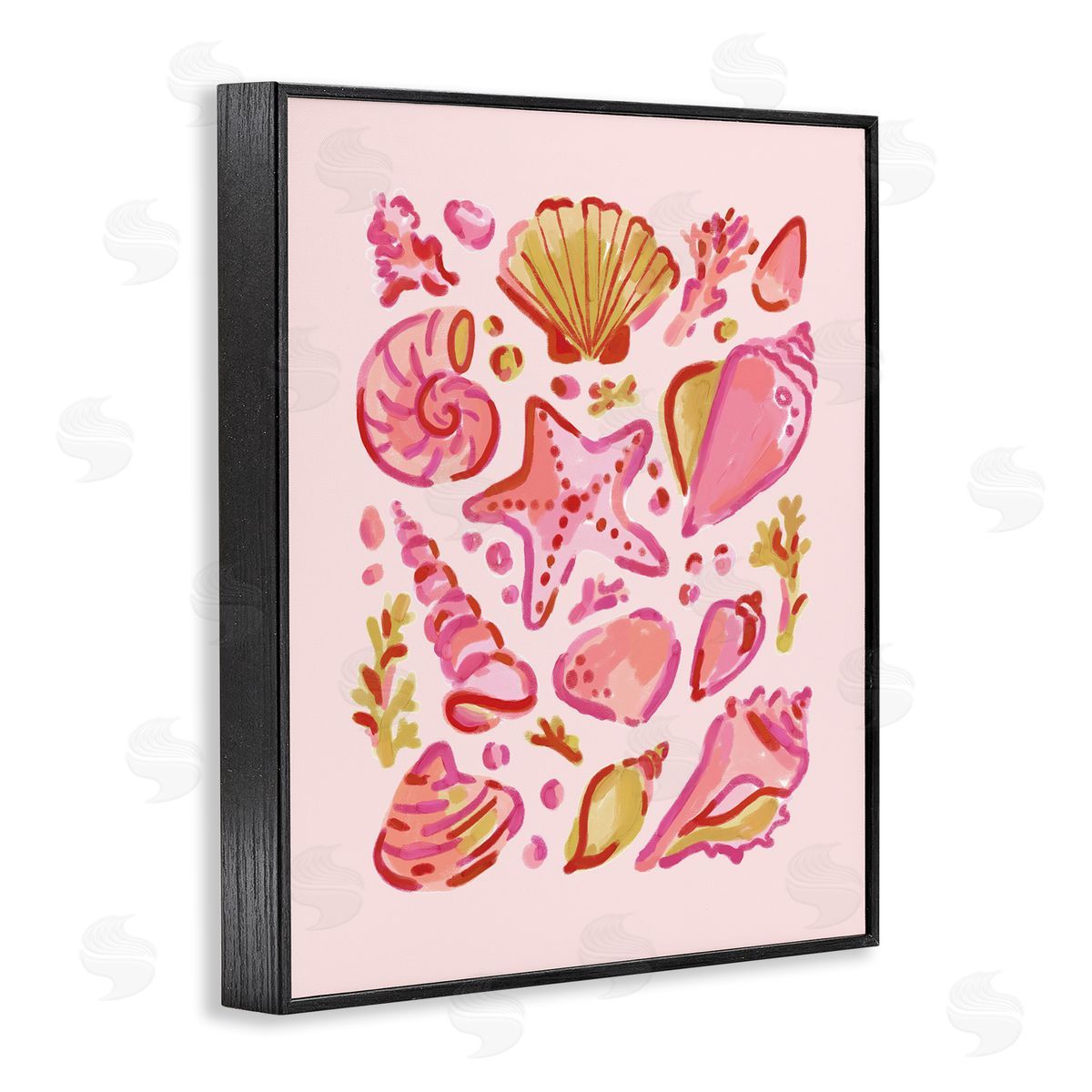Pink Sea Life Collection Black Frame Print Wall Art, Home Decor by Nina Muis Surface Design