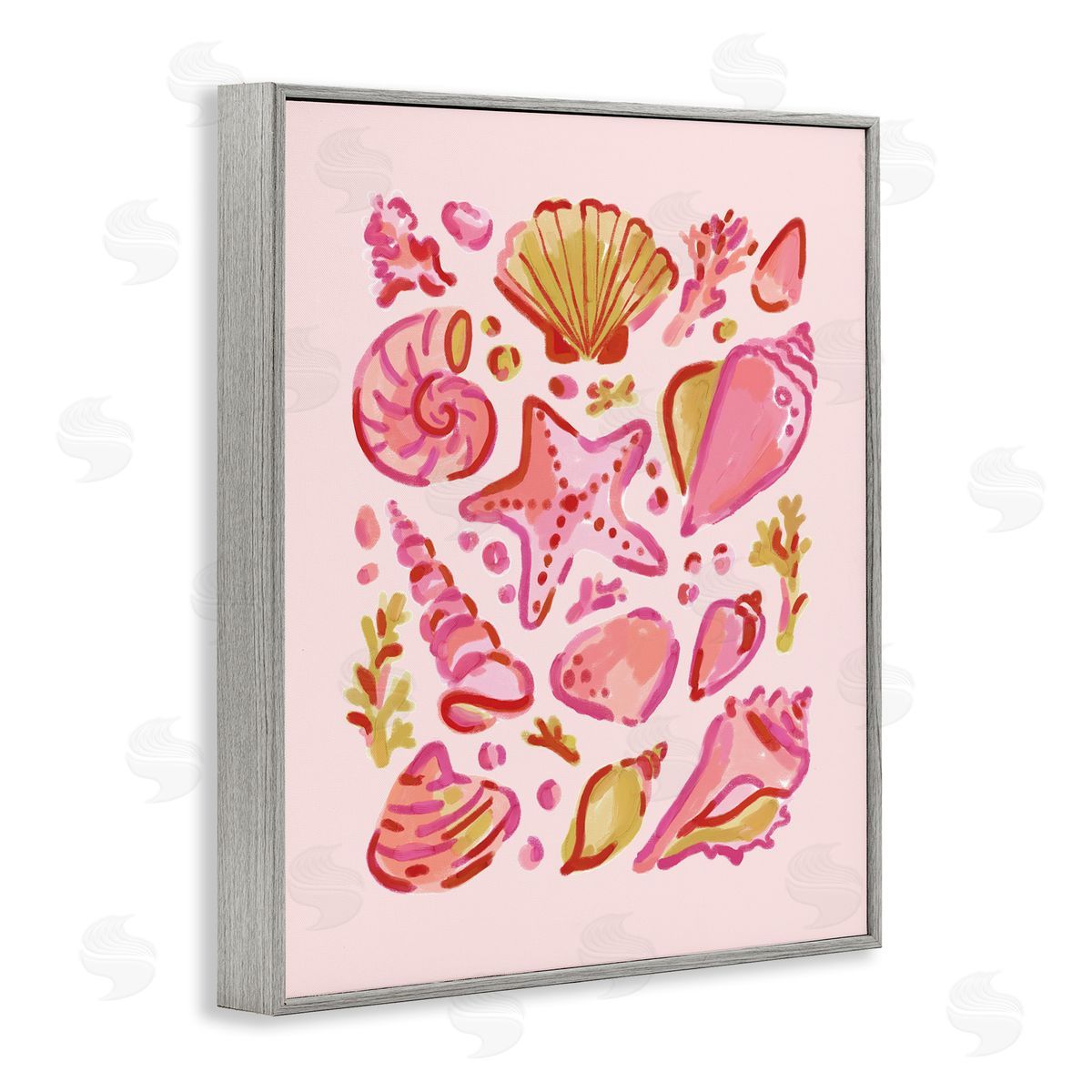 Pink Sea Life Collection Grey Frame Print Wall Art, Home Decor by Nina Muis Surface Design