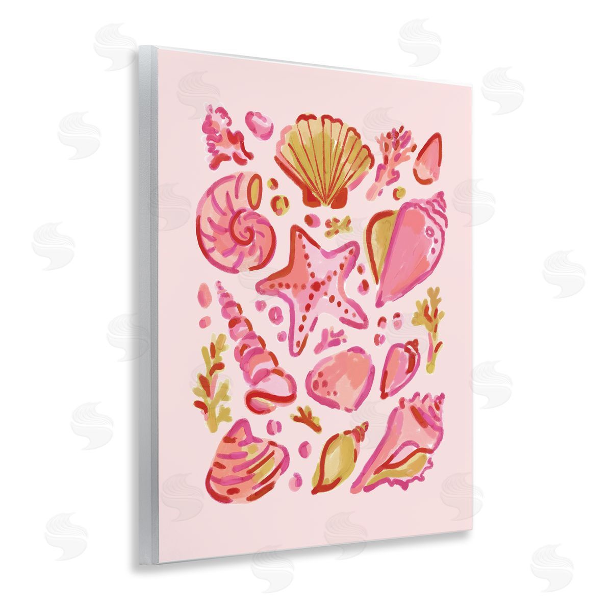 Pink Sea Life Collection Wood Plaque Wall Art, Home Decor by Nina Muis Surface Design