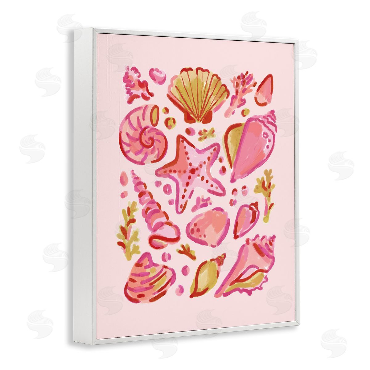 Pink Sea Life Collection White Frame Print Wall Art, Home Decor by Nina Muis Surface Design