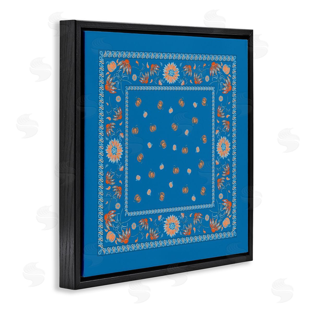 Blue Sky Harvest Pattern Black Floating Frame Canvas Wall Art, Home Decor by Safa Diab