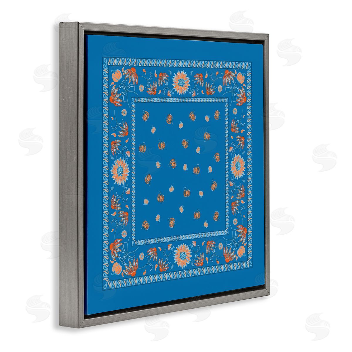 Blue Sky Harvest Pattern Grey Floating Frame Canvas Wall Art, Home Decor by Safa Diab