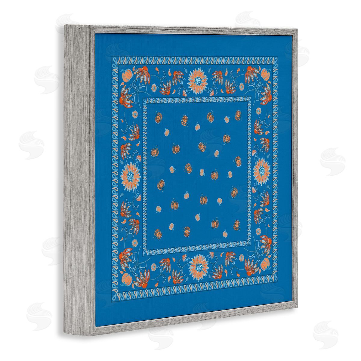 Blue Sky Harvest Pattern Grey Frame Print Wall Art, Home Decor by Safa Diab