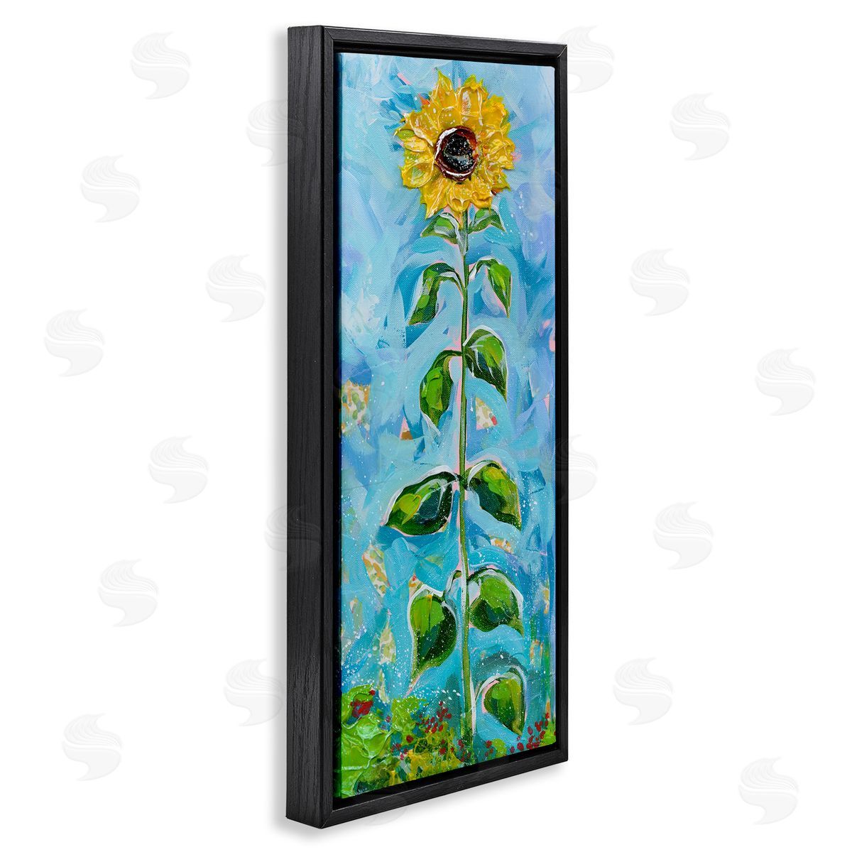 Tall Looming Sunflower Black Floating Frame Canvas Wall Art, Home Decor by Estelle Grengs