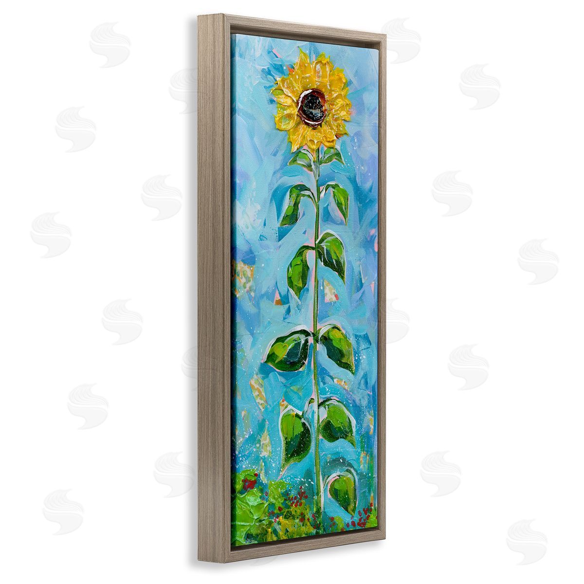Tall Looming Sunflower Brown Floating Frame Canvas Wall Art, Home Decor by Estelle Grengs