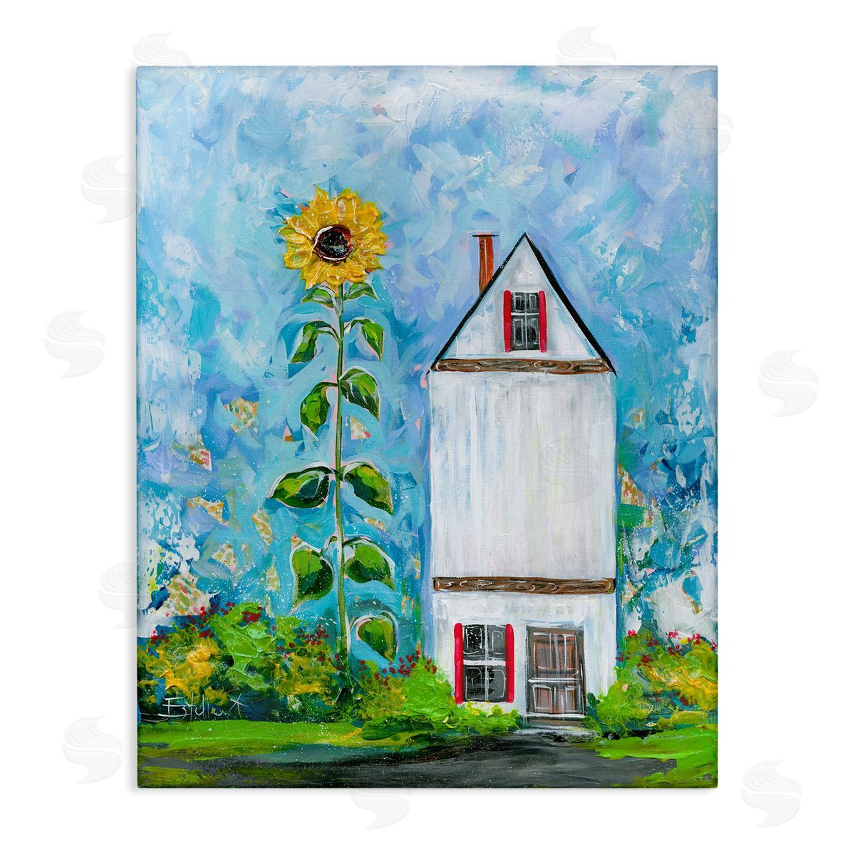 Giant Sunflower & House Canvas Wall Art, Home Decor by Estelle Grengs