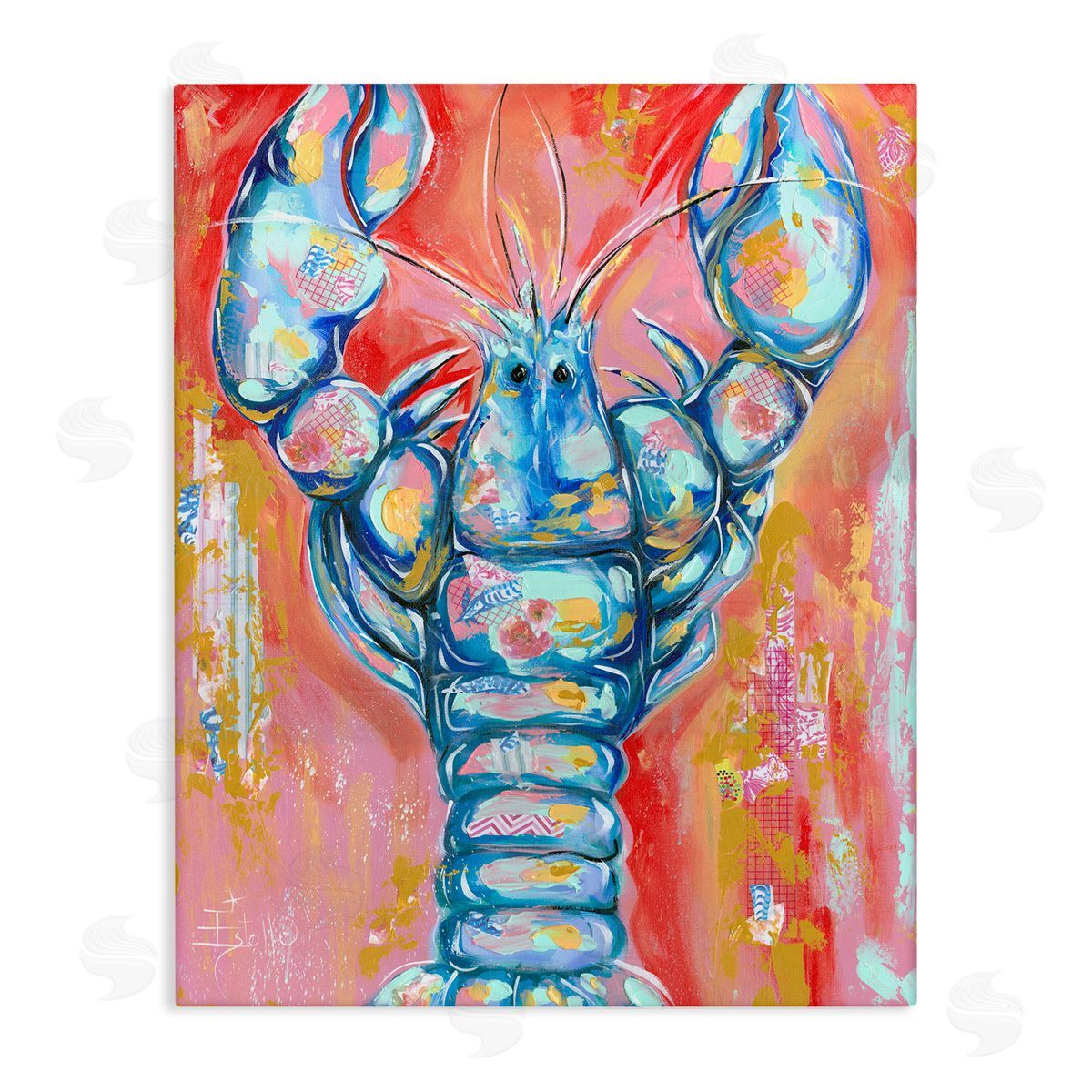Abstract Patchwork Lobster Canvas Wall Art, Home Decor by Estelle Grengs