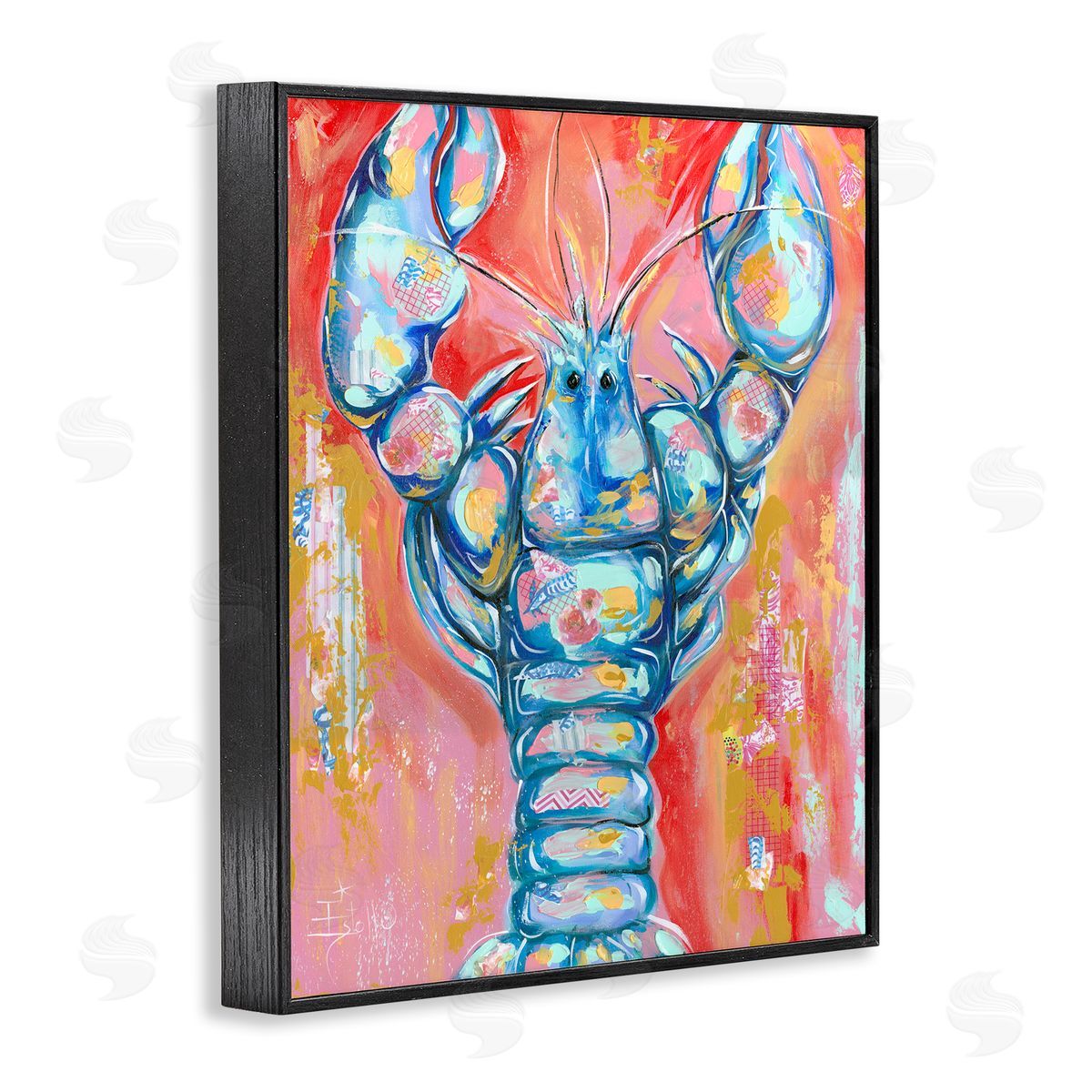 Abstract Patchwork Lobster Black Frame Print Wall Art, Home Decor by Estelle Grengs