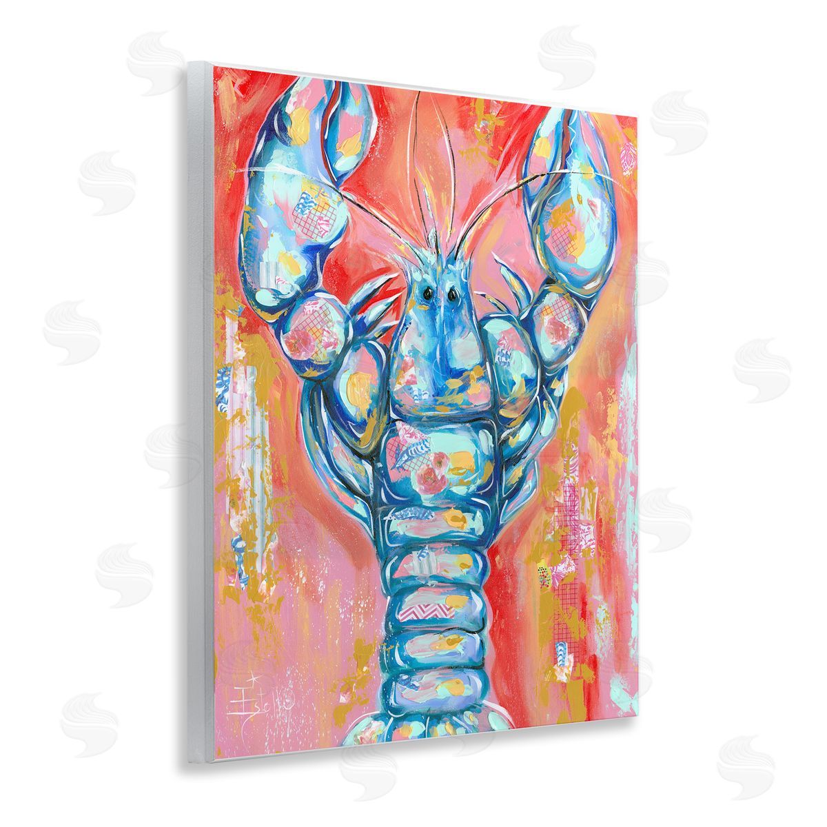 Abstract Patchwork Lobster Wood Plaque Wall Art, Home Decor by Estelle Grengs