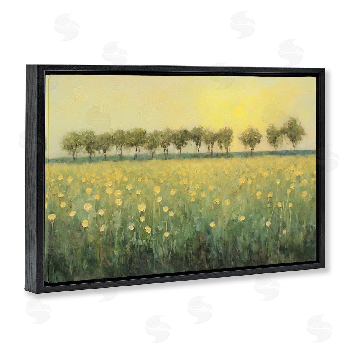 Golden Field Meadow Black Floating Frame Canvas Wall Art, Home Decor by Gina Kelly