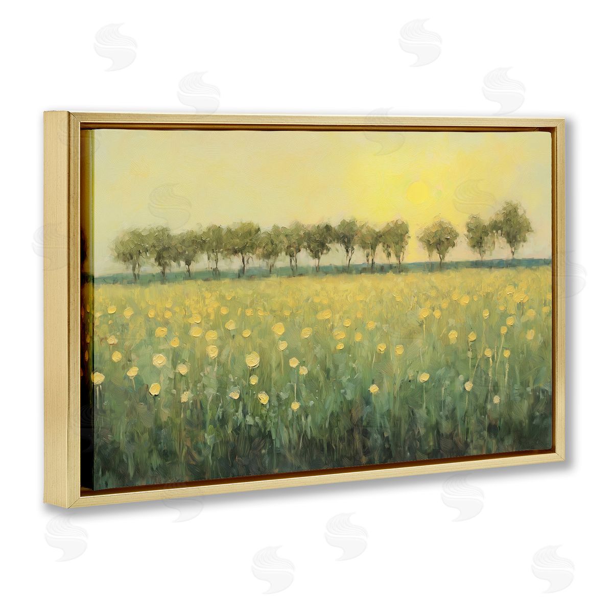 Golden Field Meadow Gold Floating Frame Canvas Wall Art, Home Decor by Gina Kelly