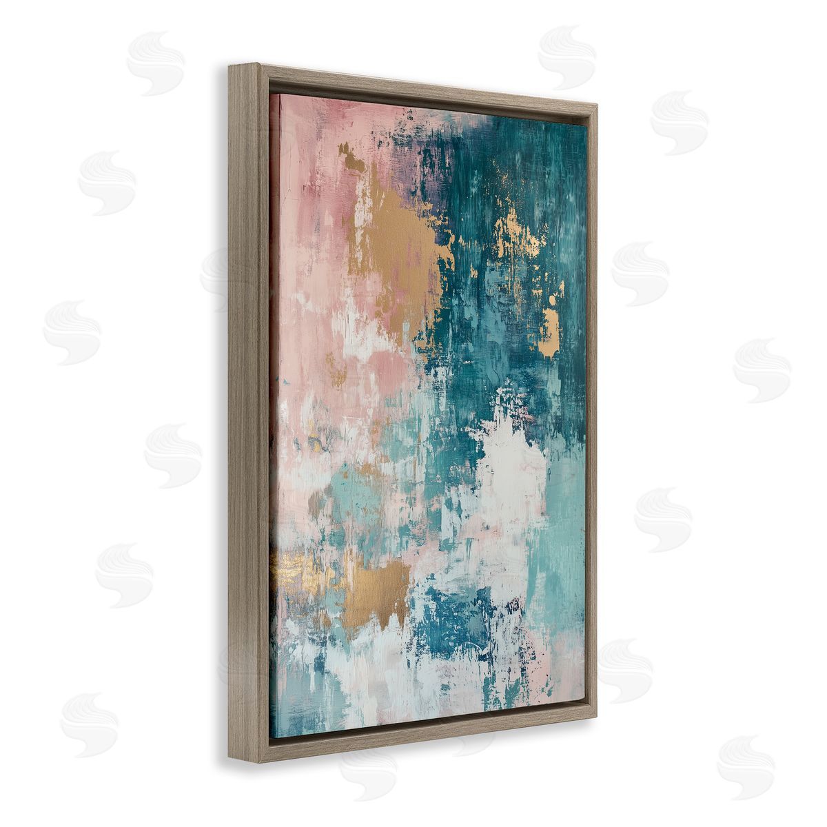 Teal Green Gold Abstract Brown Floating Frame Canvas Wall Art, Home Decor by Gina Kelly