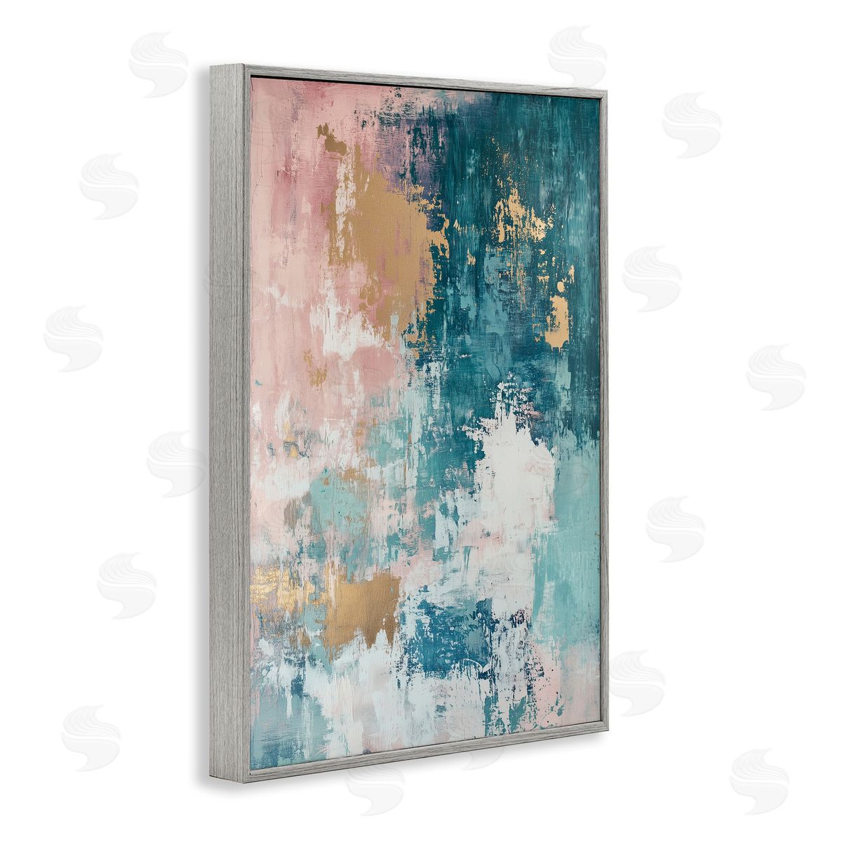 Teal Green Gold Abstract Grey Frame Print Wall Art, Home Decor by Gina Kelly