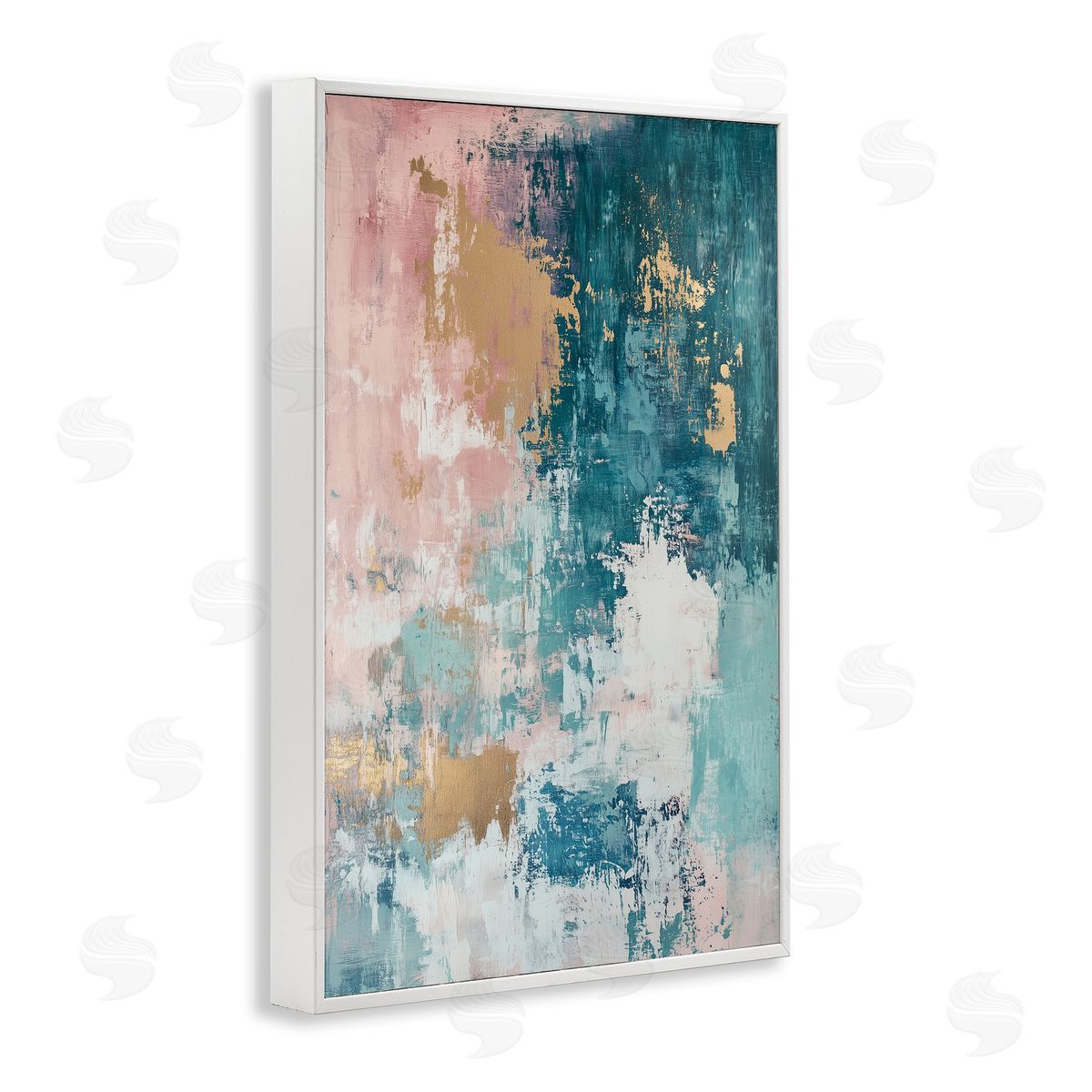 Teal Green Gold Abstract White Frame Print Wall Art, Home Decor by Gina Kelly