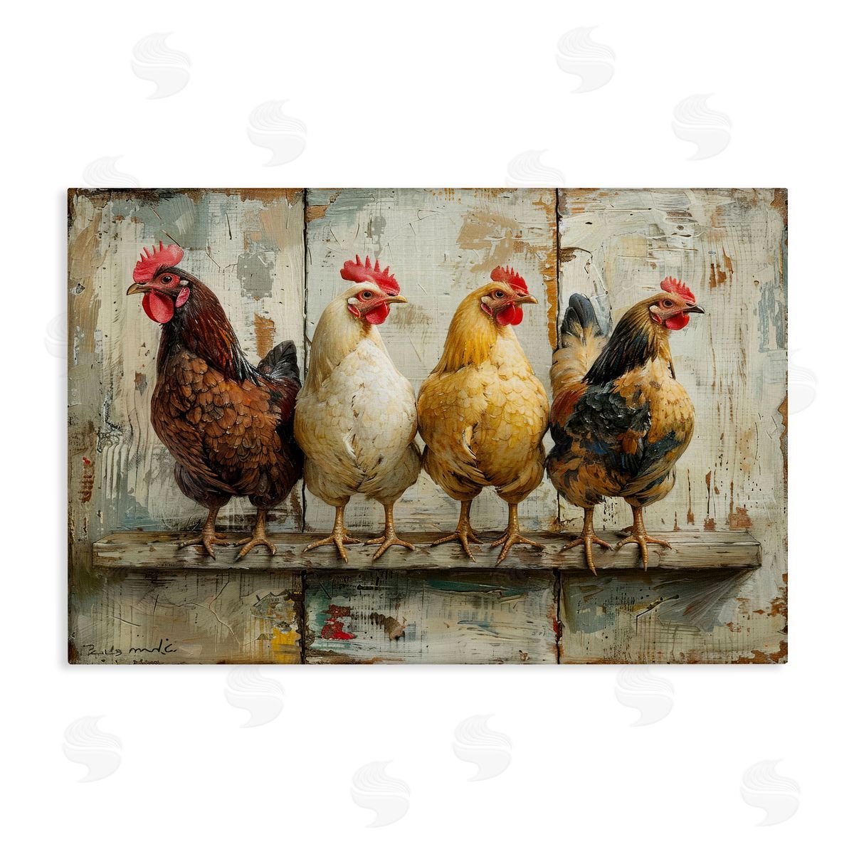 Chickens In A Row Canvas Wall Art, Home Decor by LSR Design Studio