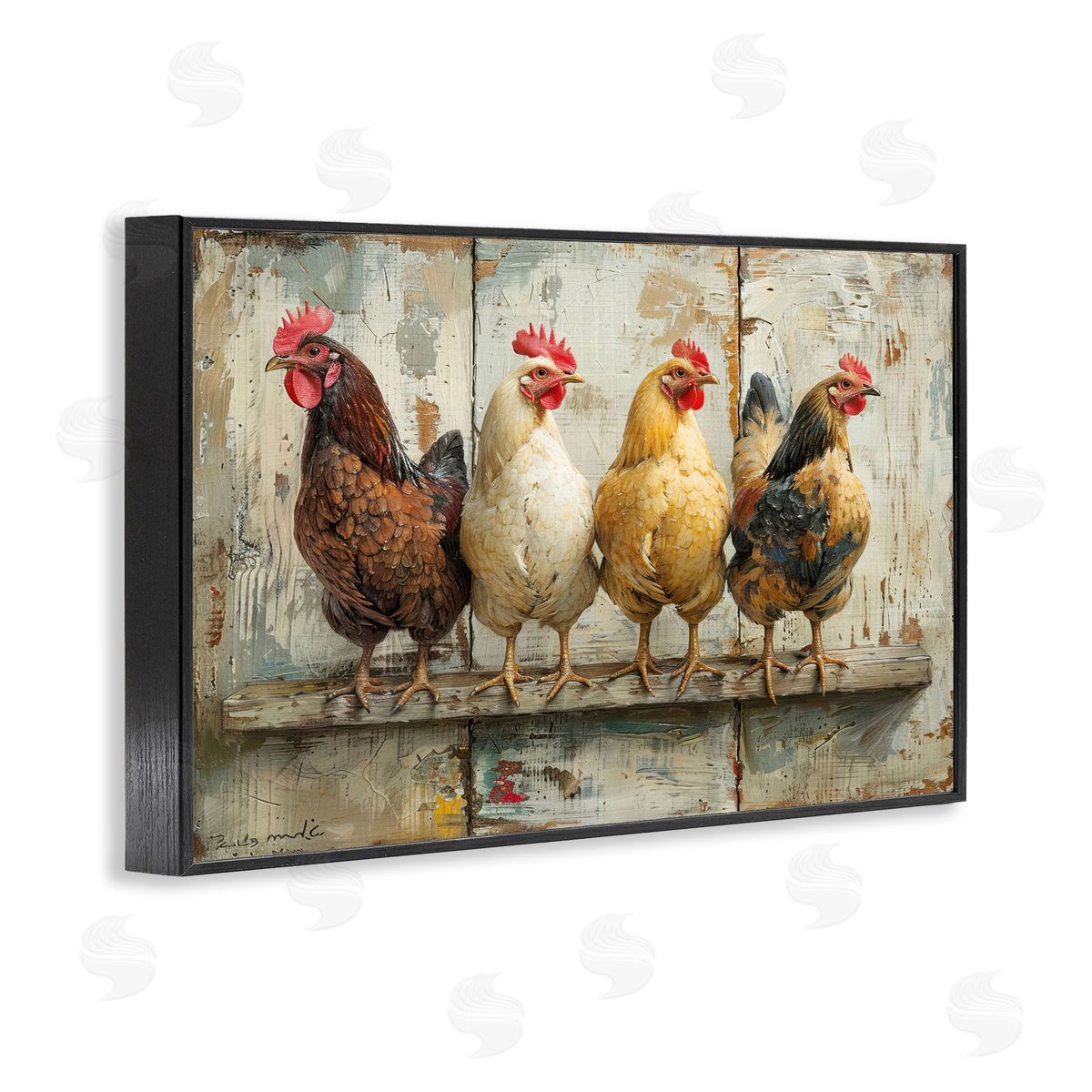 Chickens In A Row Black Frame Print Wall Art, Home Decor by LSR Design Studio