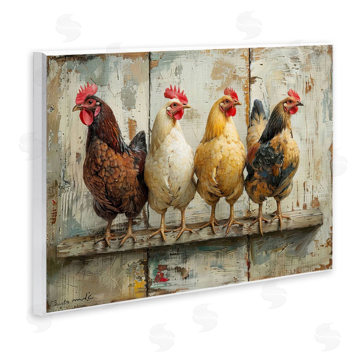 Chickens In A Row Wood Plaque Wall Art, Home Decor by LSR Design Studio