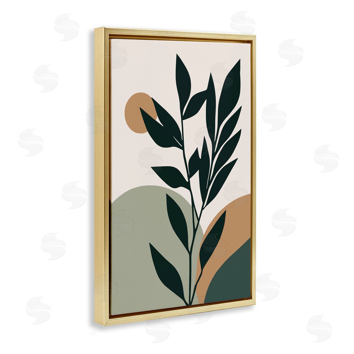 Earthy Tropical Botanicals Gold Floating Frame Canvas Wall Art, Home Decor by LSR Design Studio