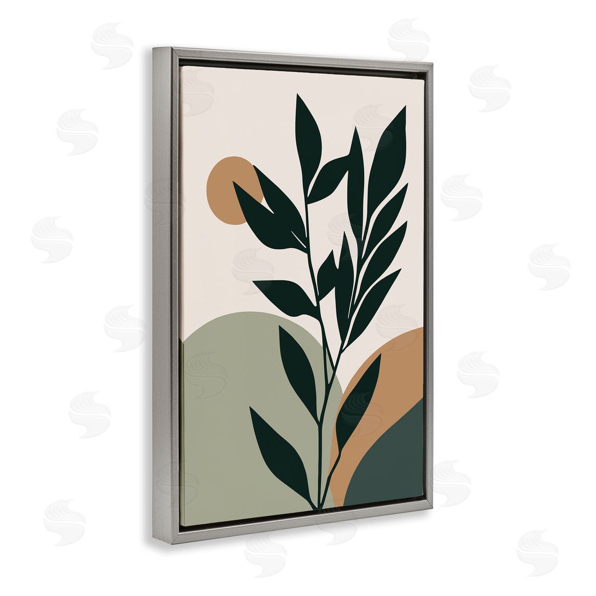 Earthy Tropical Botanicals Grey Floating Frame Canvas Wall Art, Home Decor by LSR Design Studio